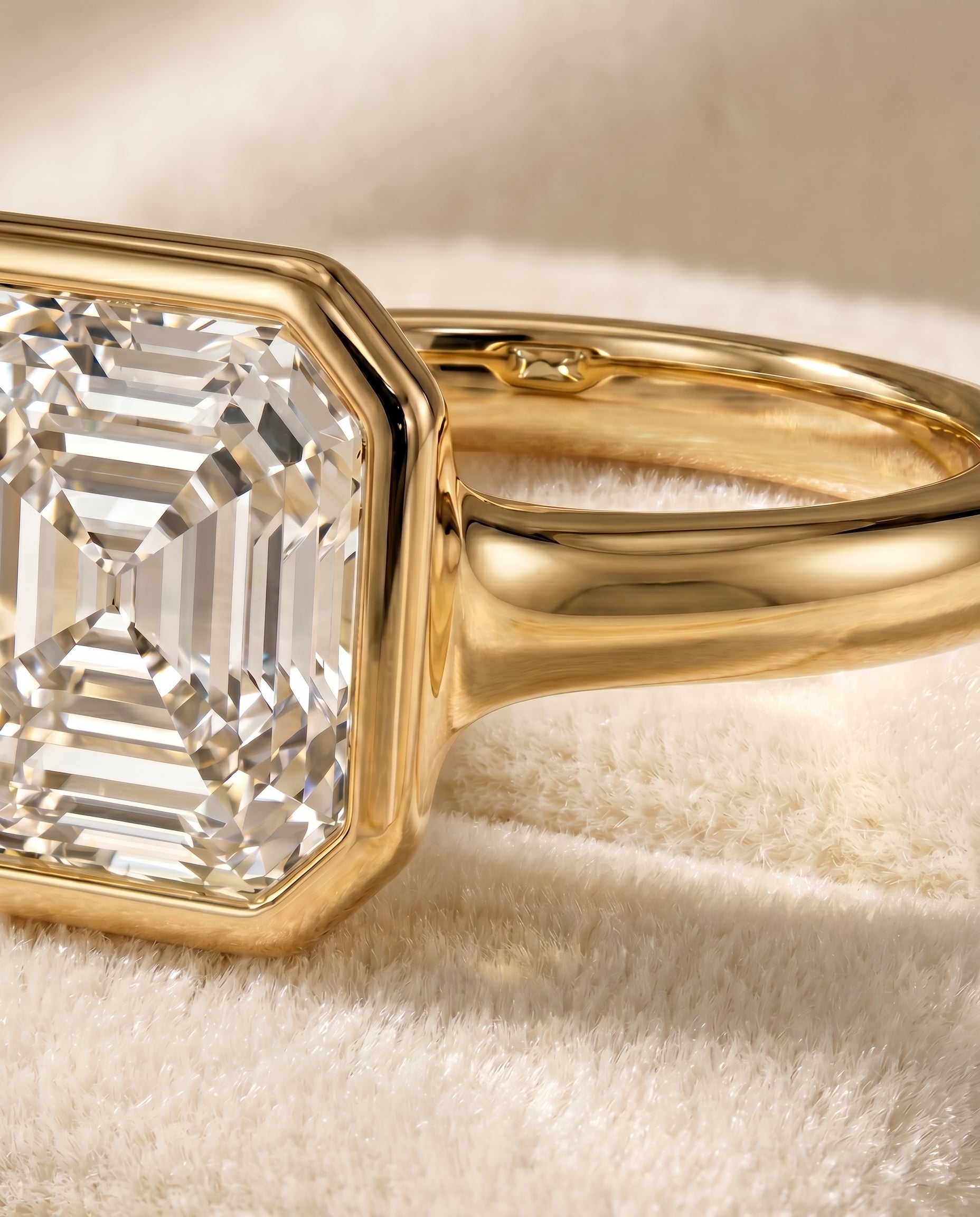 18K Yellow Gold band of The Agnes asscher engagement ring setting | RockHer