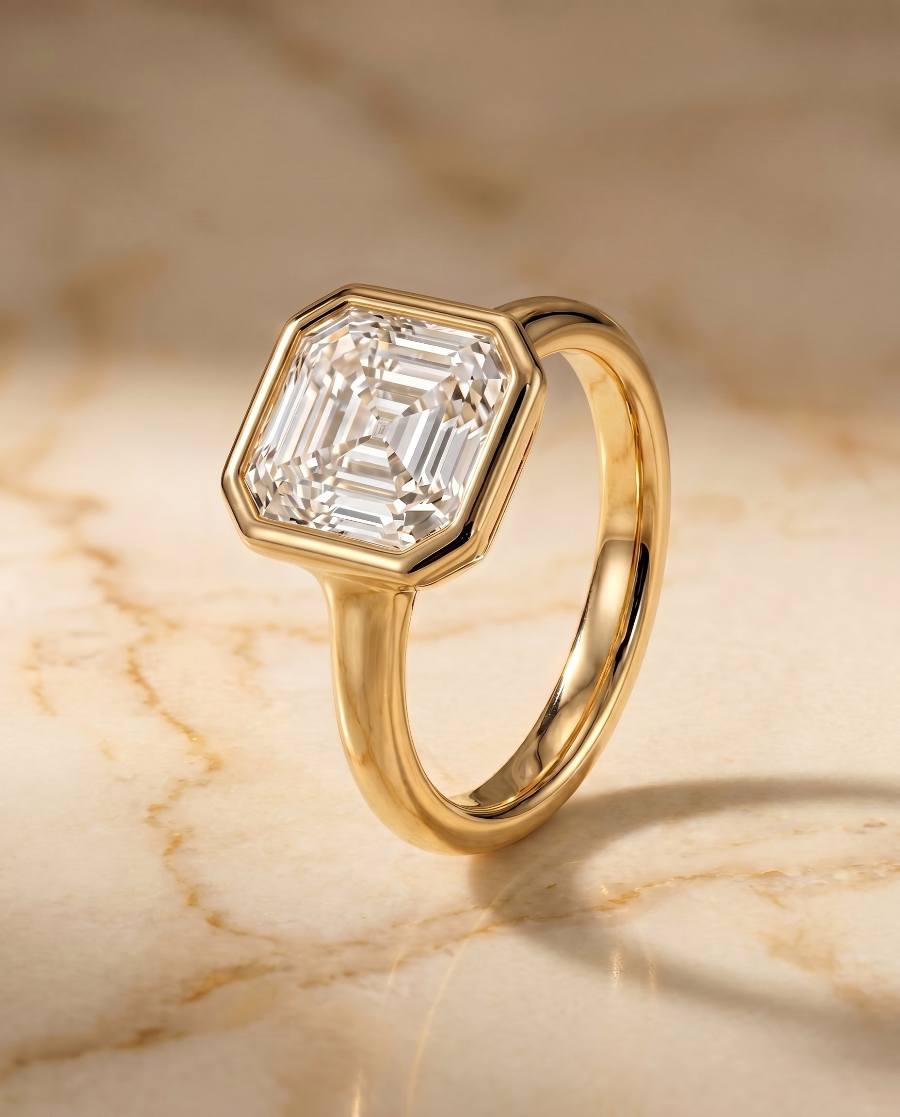 Bezel Solitaire In Cut styling on The Agnes asscher engagement ring setting | RockHer