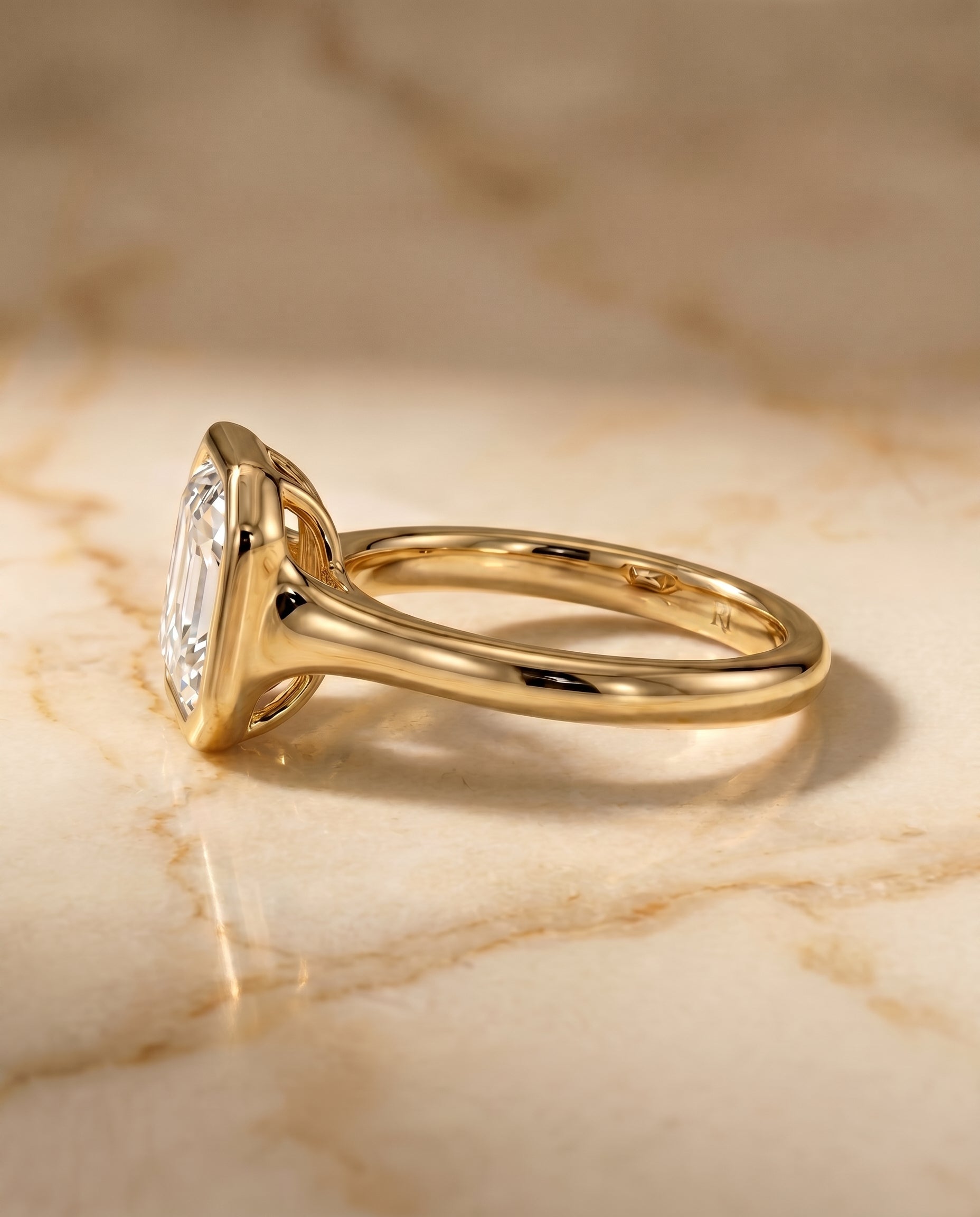 The Agnes setting for asscher diamonds, made to order in 18K Yellow Gold | RockHer