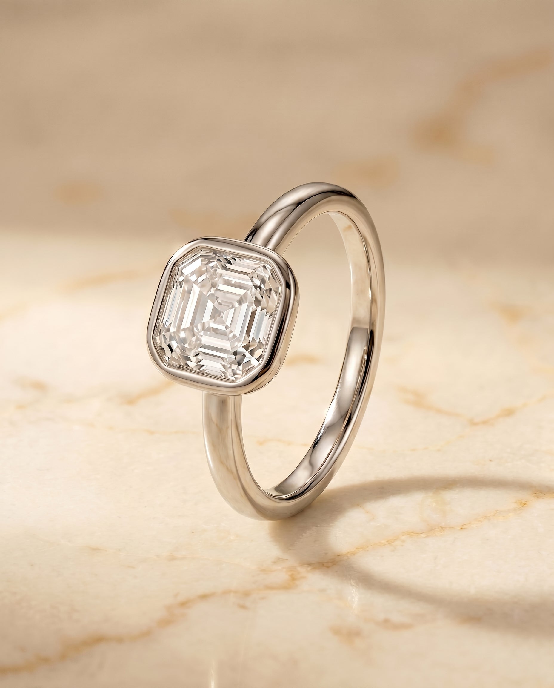 Bezel Solitaire In Cut styling on The Agnes asscher engagement ring setting | RockHer