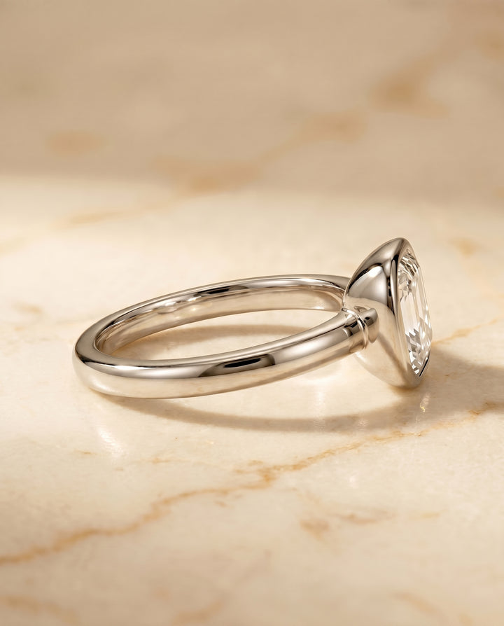 The Agnes Bezel Solitaire In Asscher Cut Engagement Ring Setting in Platinum