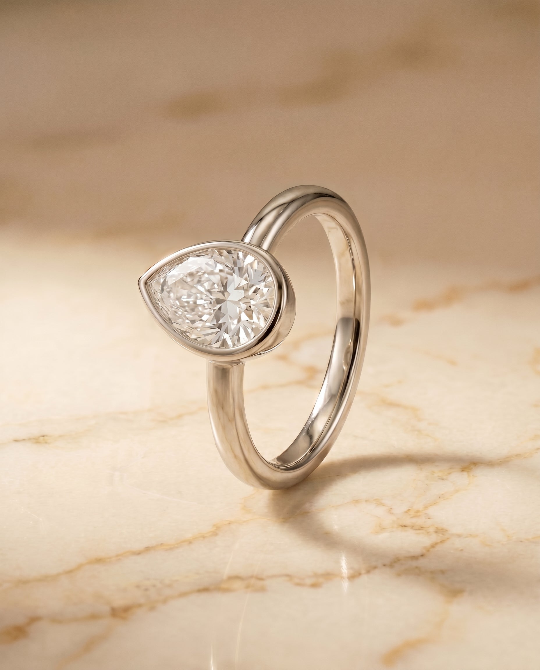 Bezel Solitaire In Briolette styling on The Agnes diamond engagement ring setting | RockHer