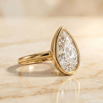 The Agnes Bezel Solitaire In Briolette Engagement Ring Setting in 18K Yellow Gold