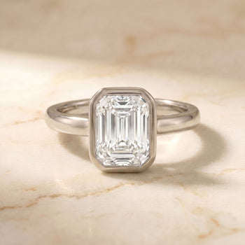 The Agnes Bezel Solitaire In Emerald Cut Engagement Ring Setting in Platinum