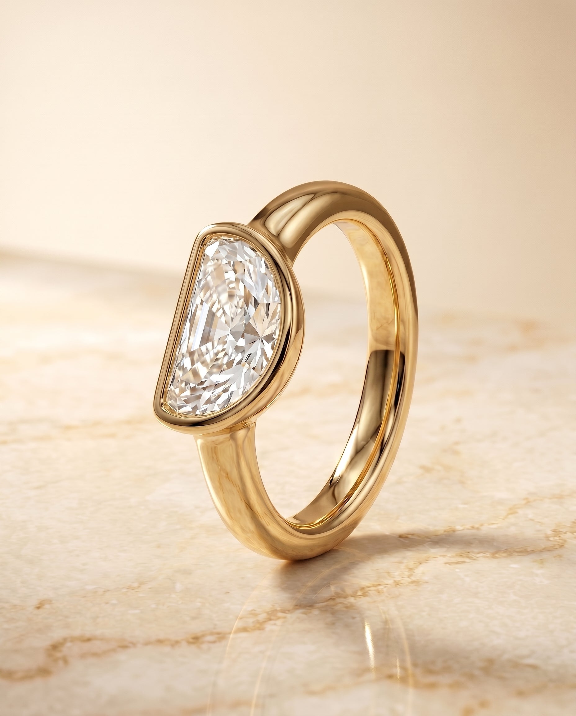 Bezel Solitaire In Half Moon styling on The Agnes diamond engagement ring setting | RockHer