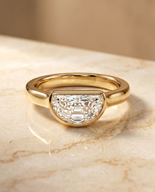 The Agnes Bezel Solitaire Engagement Ring Setting for Half Cut Diamonds in 18K Yellow Gold
