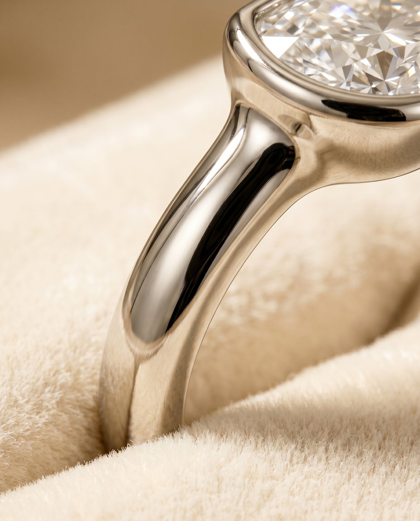 The Agnes Bezel Solitaire In Half Moon Engagement Ring Setting in Platinum