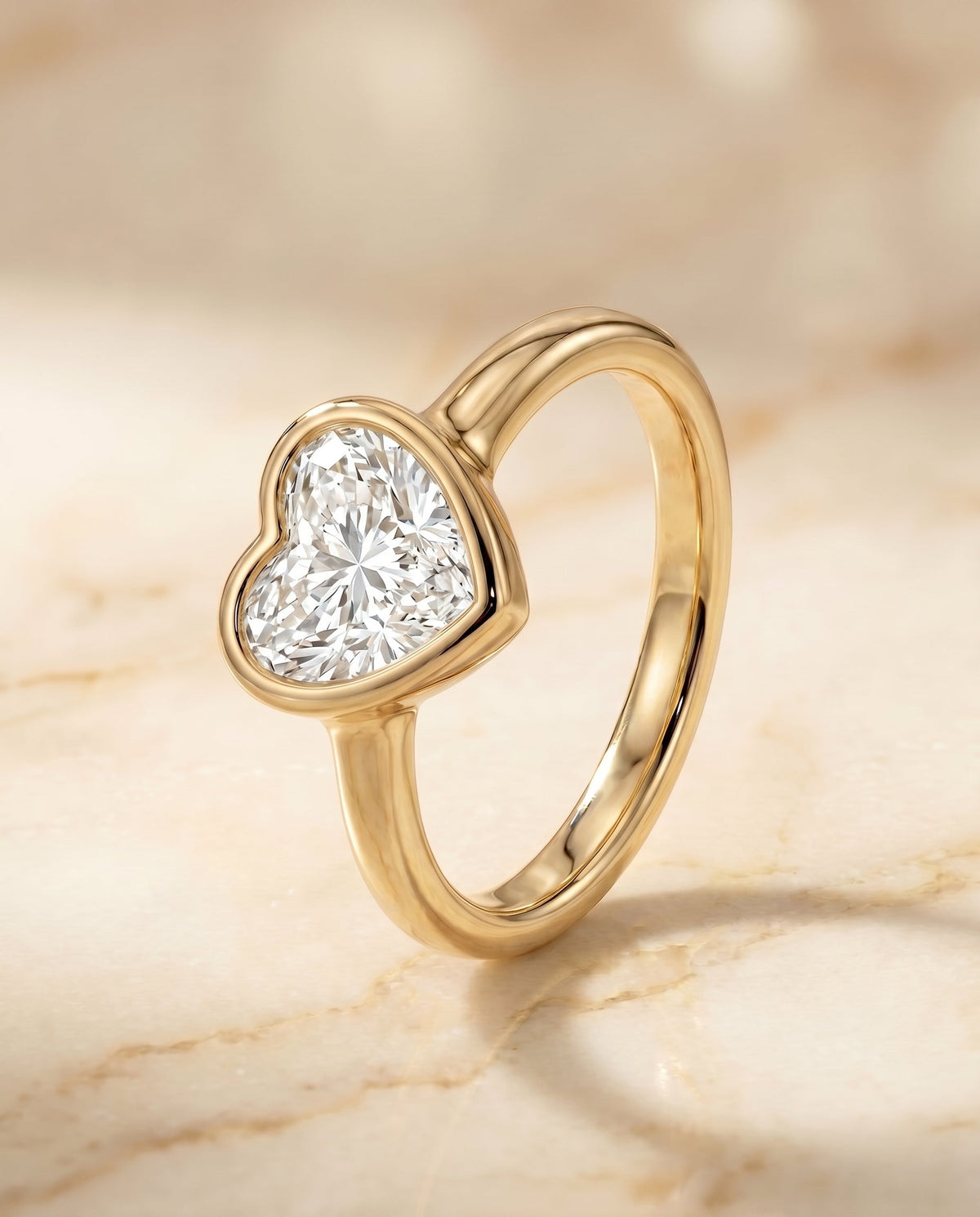Agnes Select Bezel Solitaire In Heart Lab Diamond Engagement Ring in 18K Yellow Gold, front view | RockHer