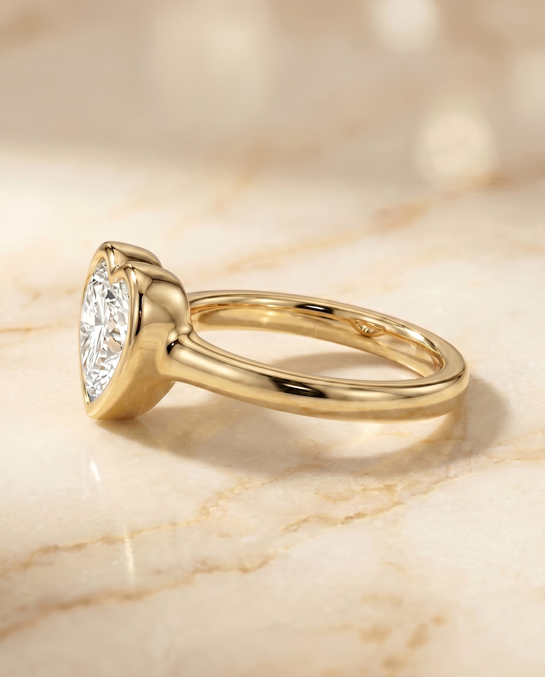 The Agnes setting for heart diamonds, made to order in 18K Yellow Gold | RockHer