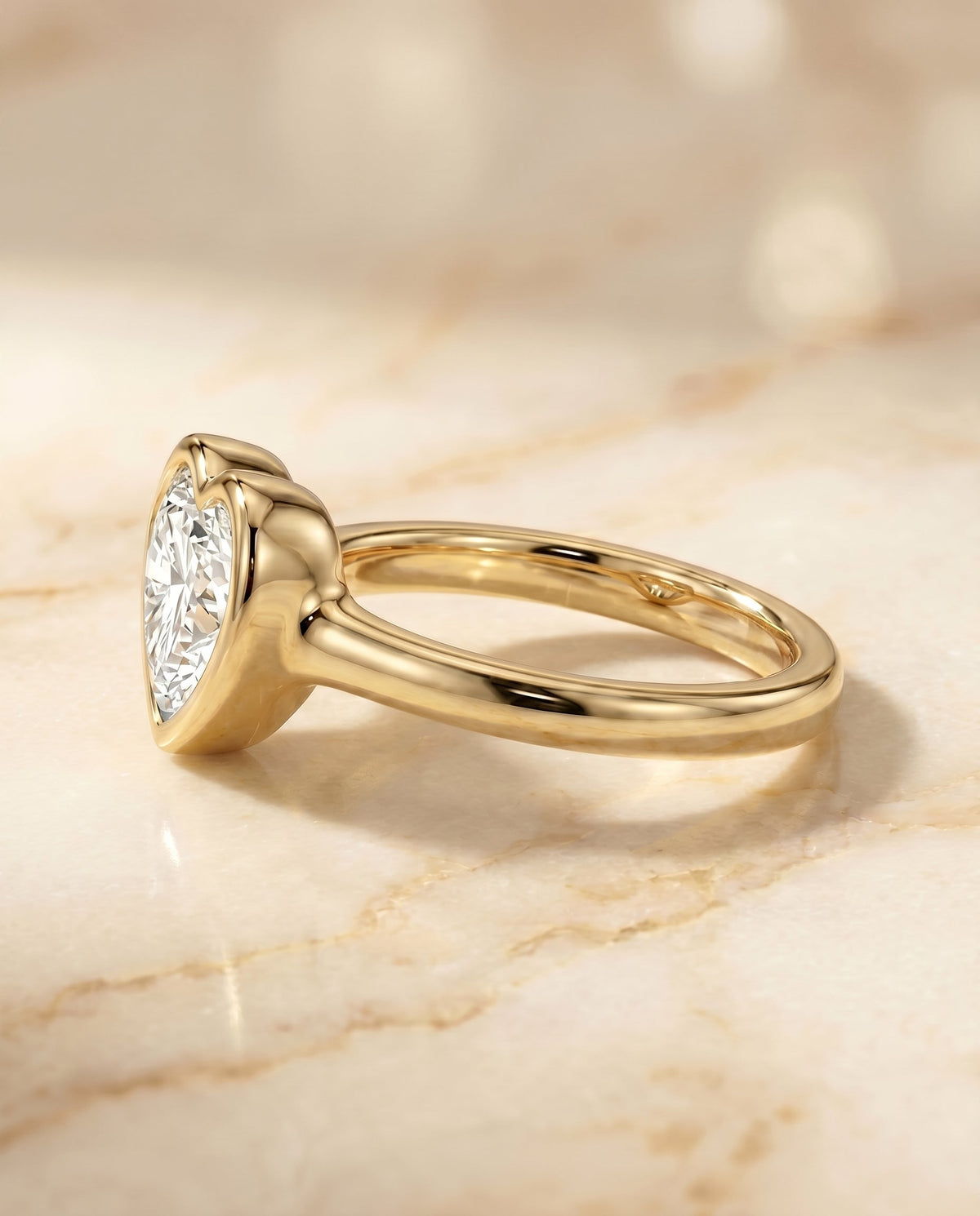 Agnes Select Bezel Solitaire In Heart Lab Diamond Engagement Ring in 18K Yellow Gold, side view | RockHer