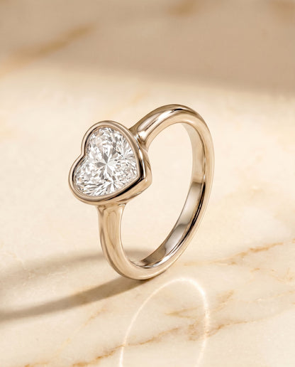 Agnes Select Bezel Solitaire In Heart Lab Diamond Engagement Ring in Platinum, front view | RockHer