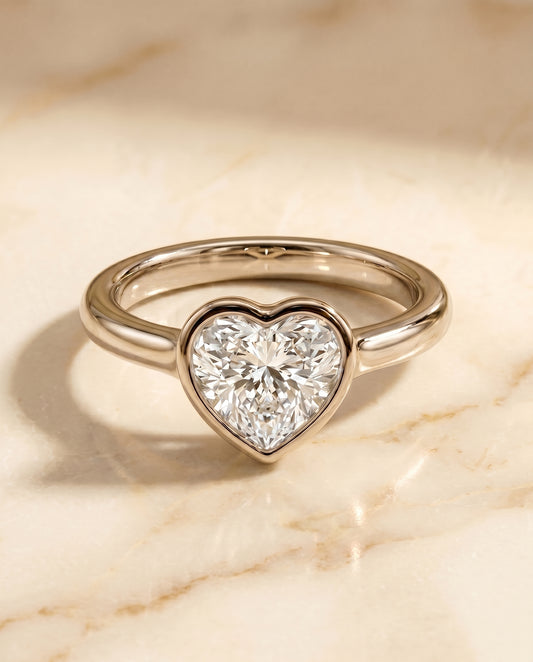 The Agnes Bezel Solitaire Engagement Ring Setting for Heart Diamonds in Platinum