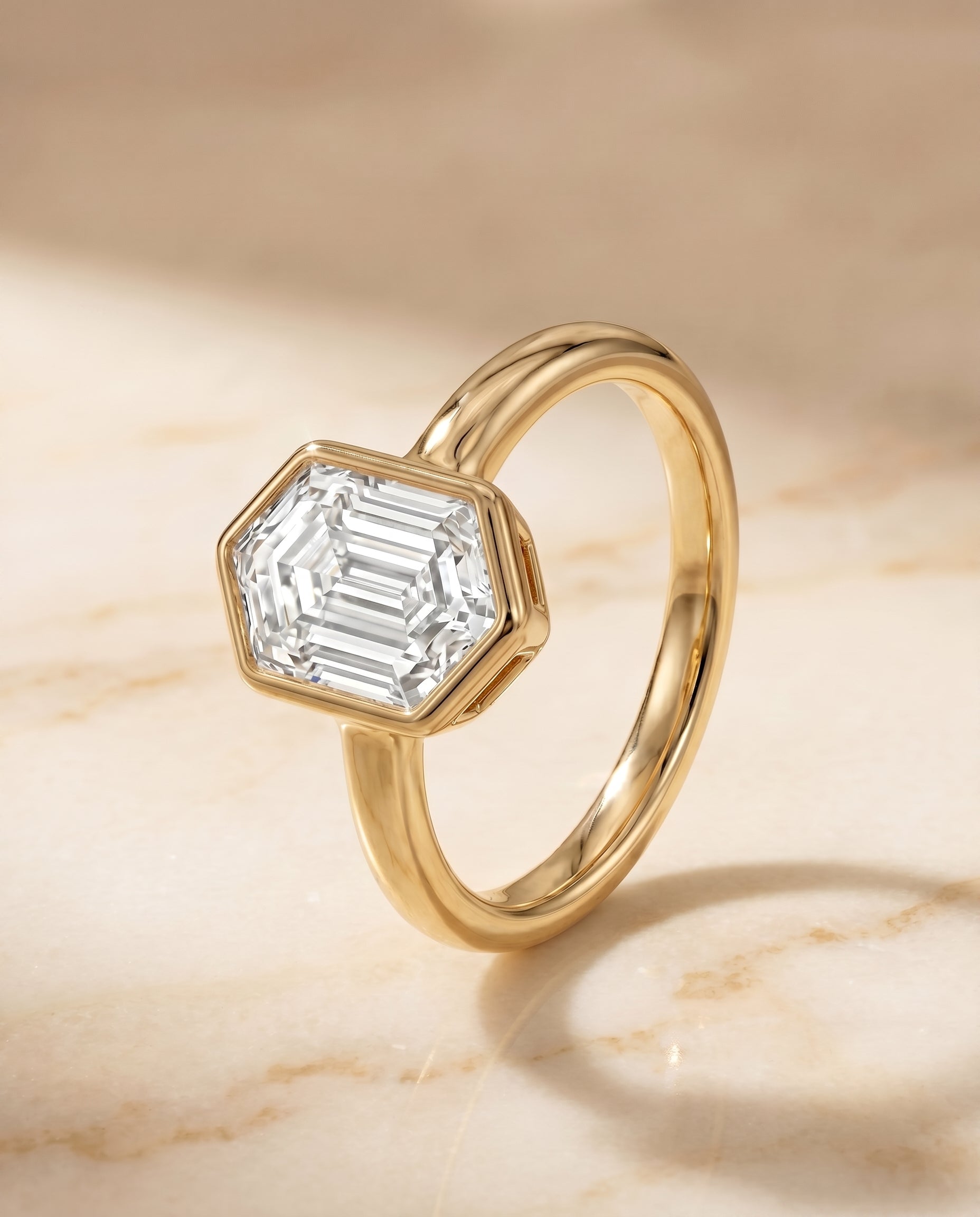 Bezel Solitaire In Hexagon styling on The Agnes diamond engagement ring setting | RockHer