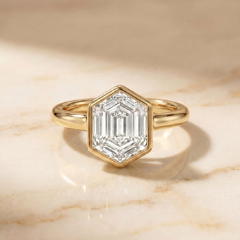 The Agnes Bezel Solitaire In Hexagon Engagement Ring Setting in 18K Yellow Gold