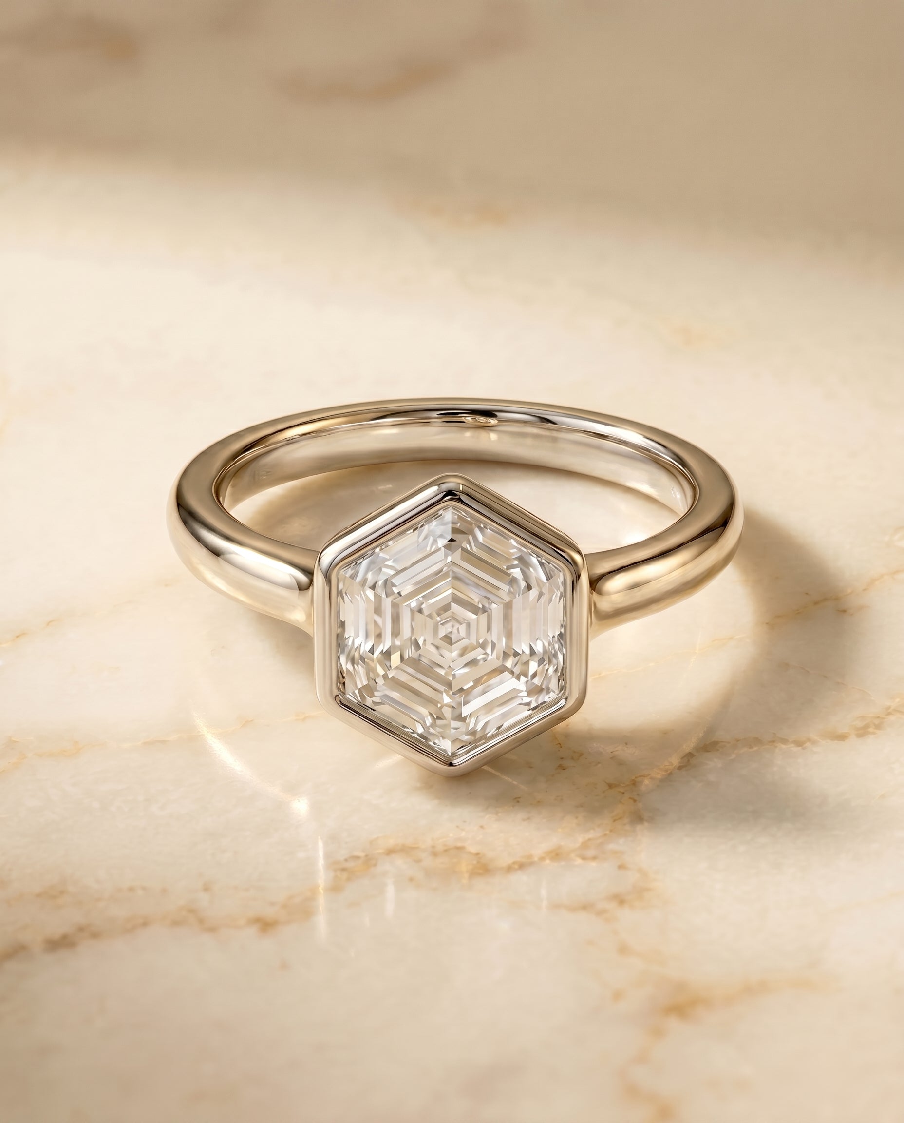 The Agnes Bezel Solitaire In Hexagon Engagement Ring Setting in Platinum