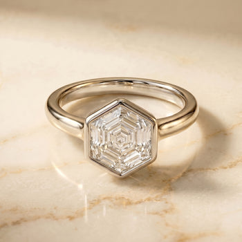 The Agnes Bezel Solitaire In Hexagon Engagement Ring Setting in Platinum