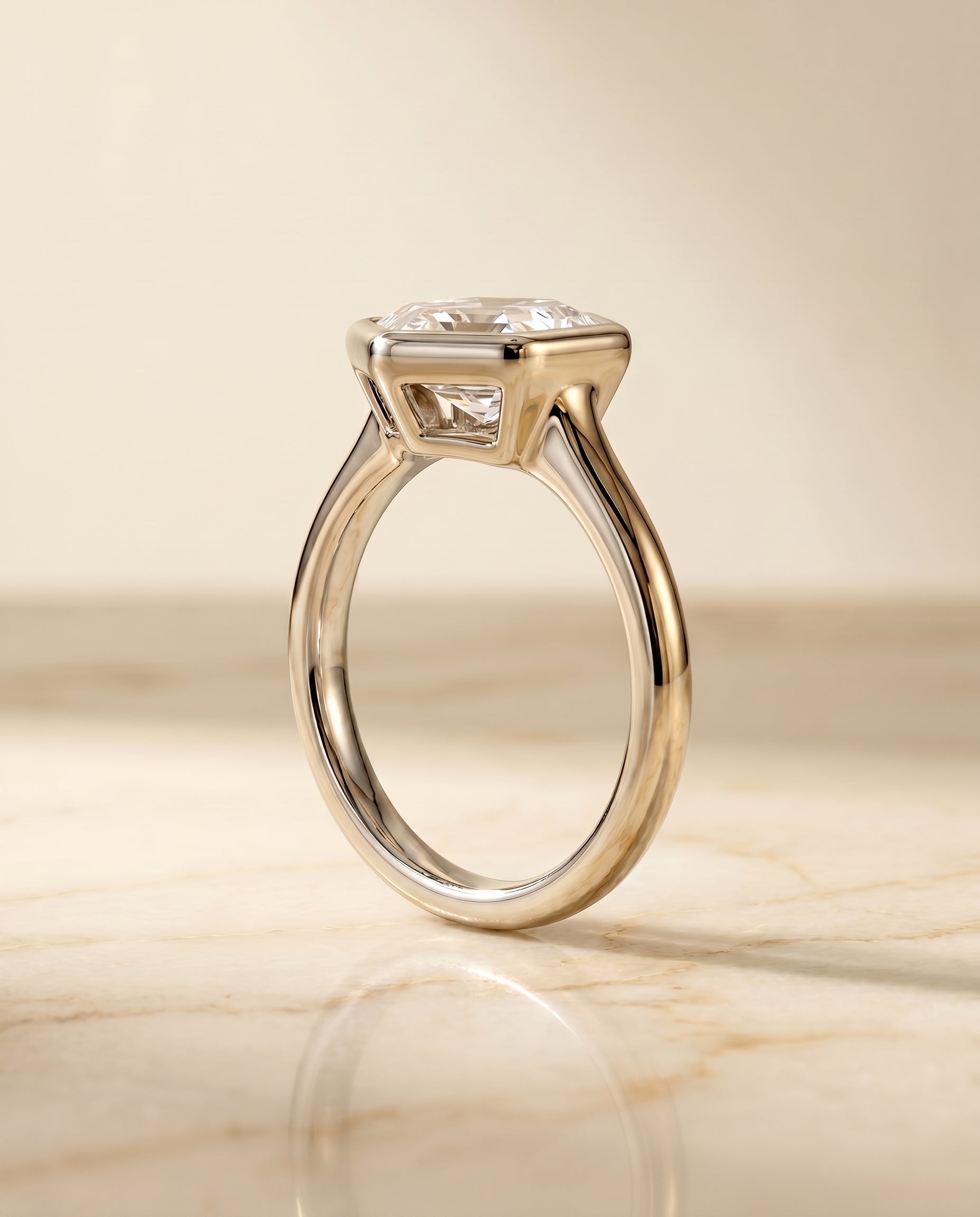 Bezel Solitaire In Hexagon styling on The Agnes diamond engagement ring setting | RockHer