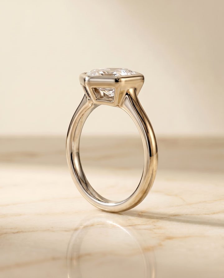 The Agnes Bezel Solitaire In Hexagon Engagement Ring Setting in Platinum