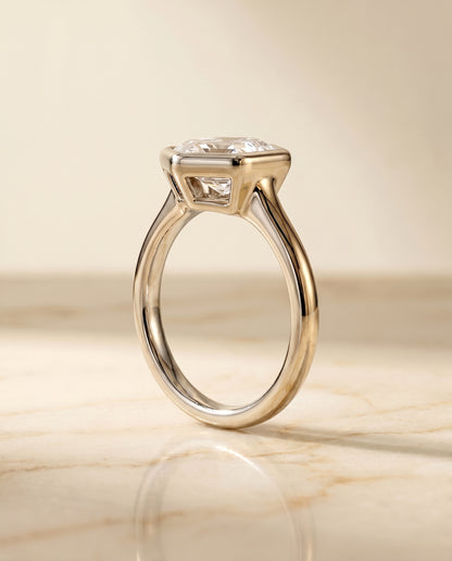 The Agnes Bezel Solitaire In Hexagon Engagement Ring Setting in 18K White Gold