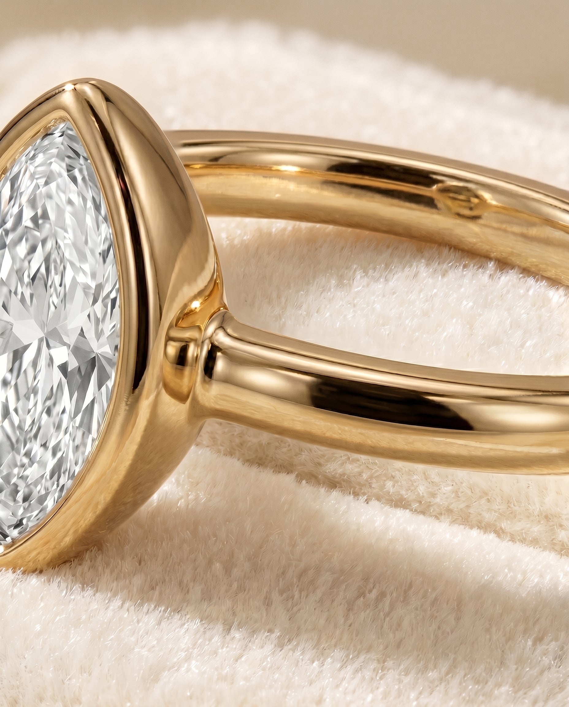18K Yellow Gold band of The Agnes marquise engagement ring setting | RockHer