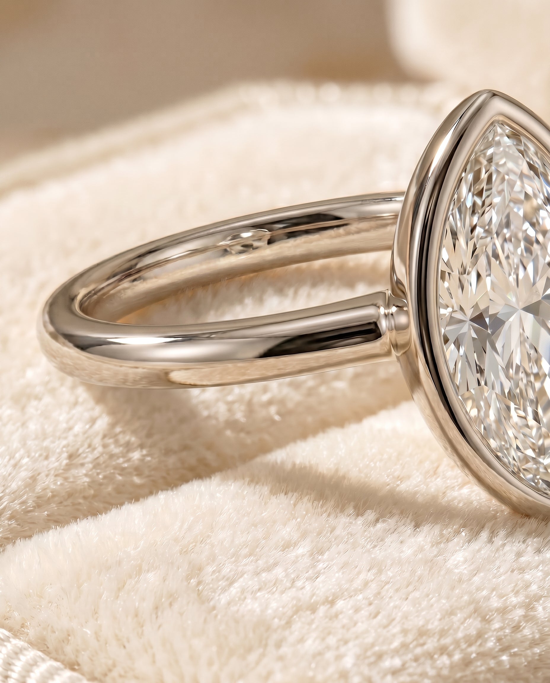 18K White Gold band of The Agnes marquise engagement ring setting | RockHer