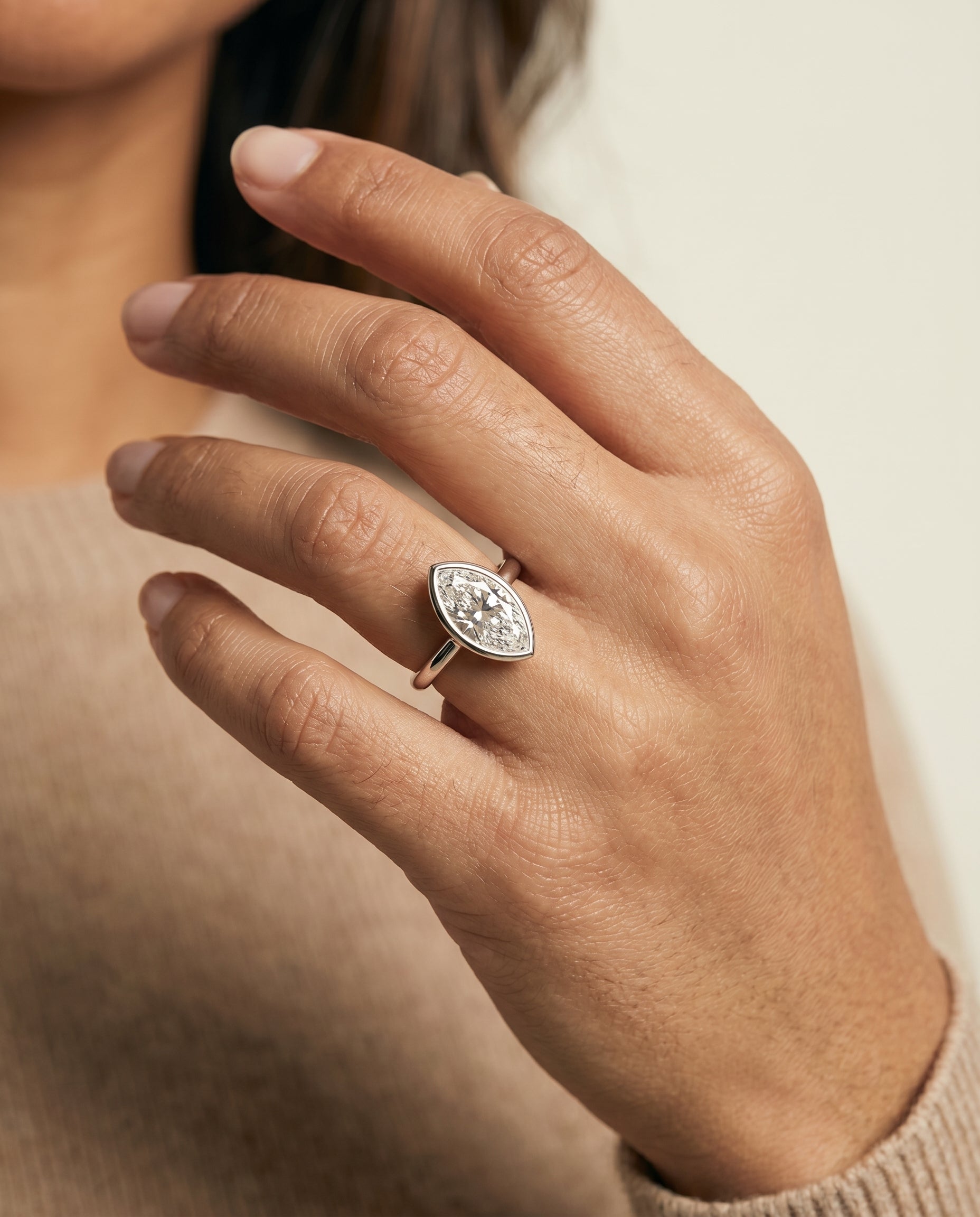 The Agnes engagement ring setting in 18K White Gold, bezel solitaire in design | RockHer