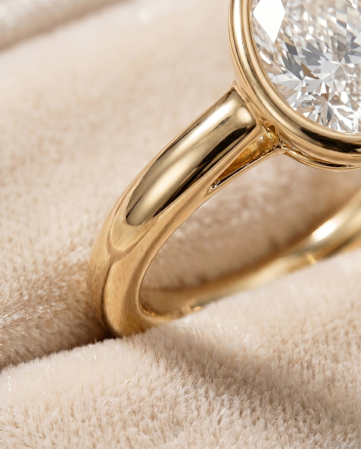 Agnes Select Bezel Solitaire In Pear Lab Diamond Engagement Ring in 18K Yellow Gold, detail view | RockHer