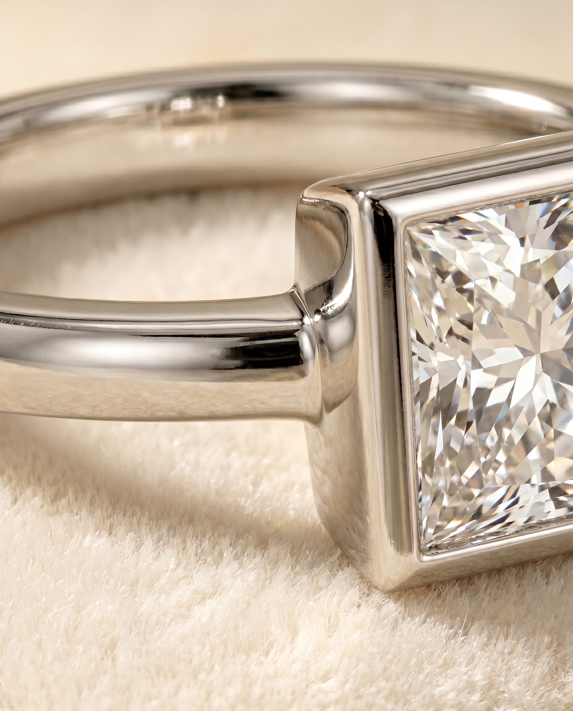 18K White Gold band of The Agnes princess engagement ring setting | RockHer