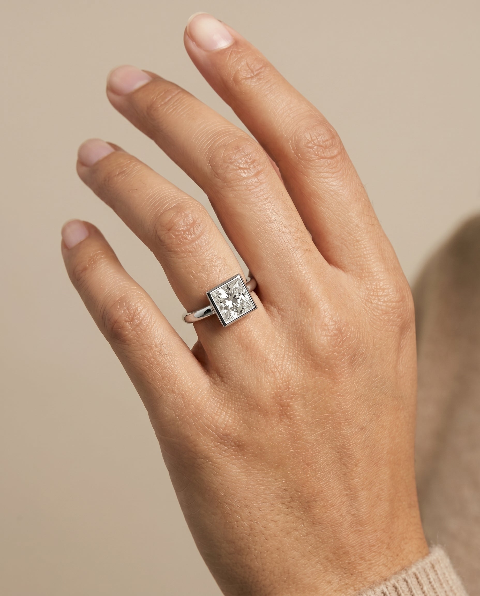 The Agnes engagement ring setting in 18K White Gold, bezel solitaire in design | RockHer