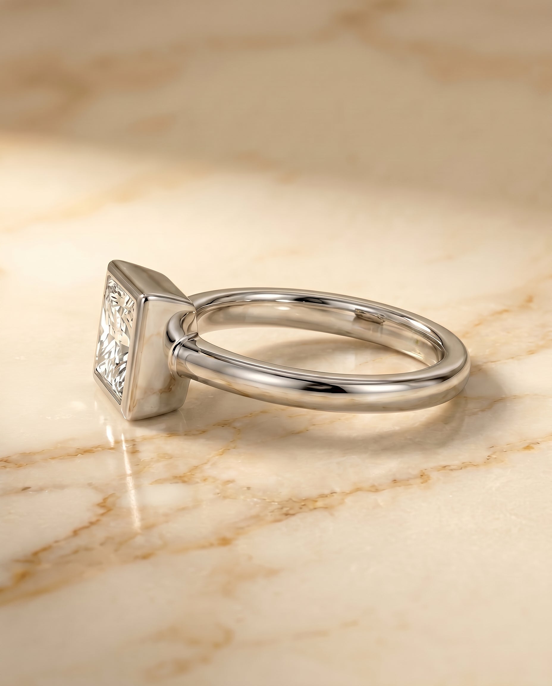 The Agnes setting for princess diamonds, made to order in 18K White Gold | RockHer
