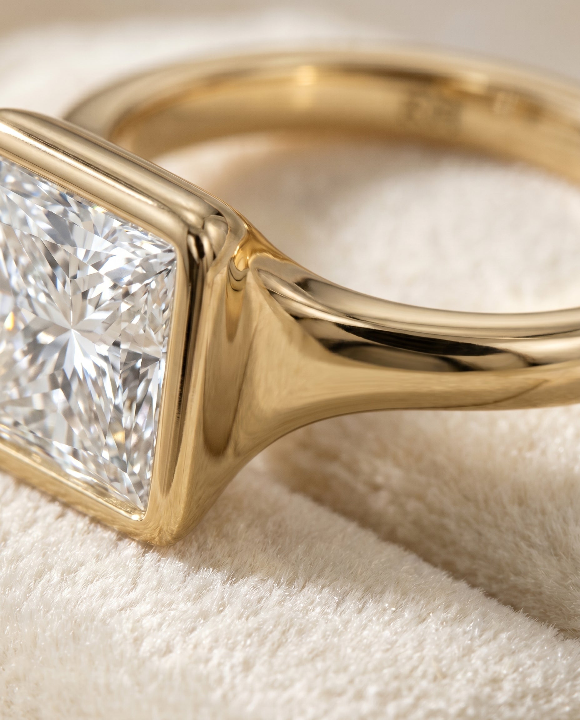 18K Yellow Gold band of The Agnes princess engagement ring setting | RockHer