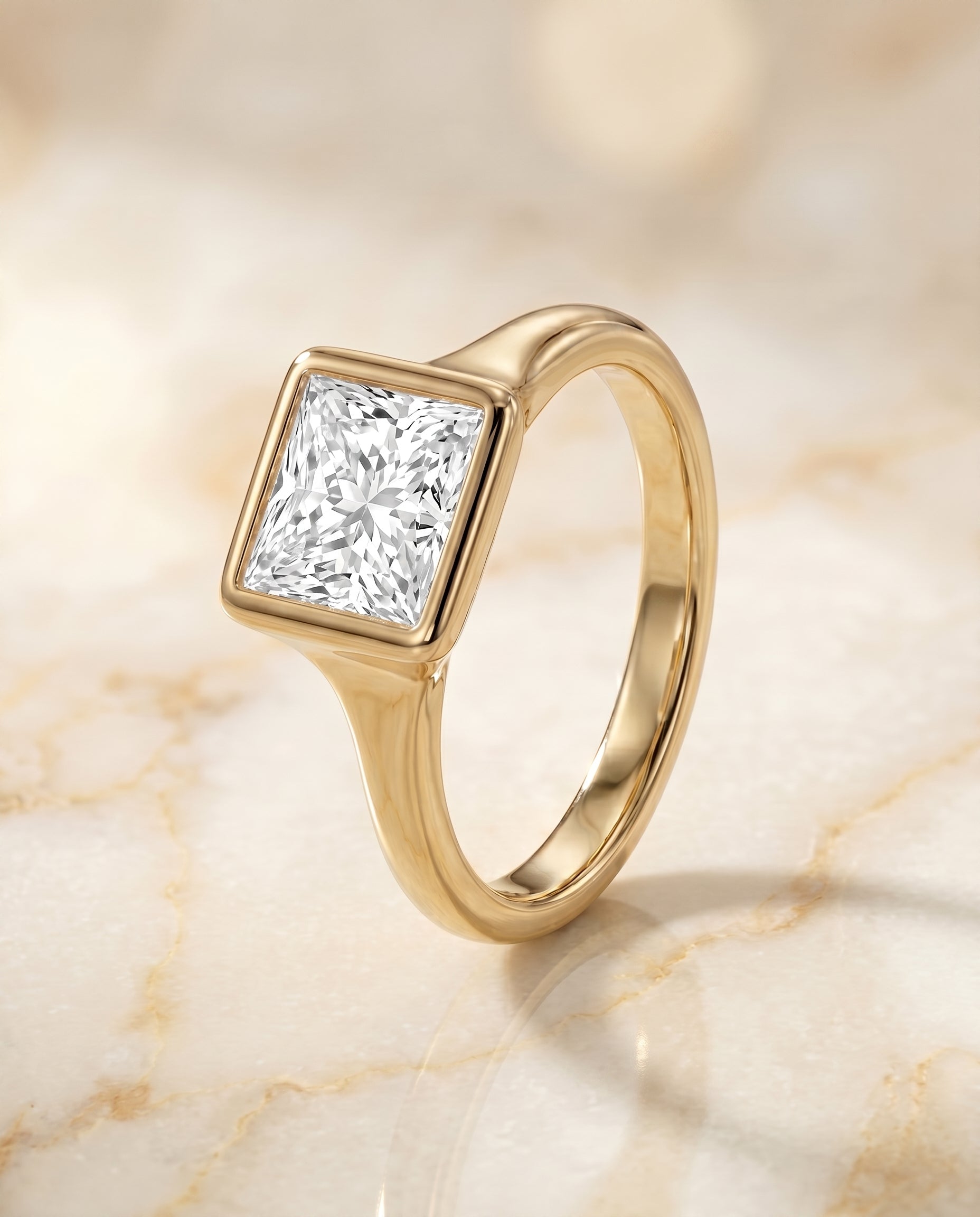 Bezel Solitaire In styling on The Agnes princess engagement ring setting | RockHer