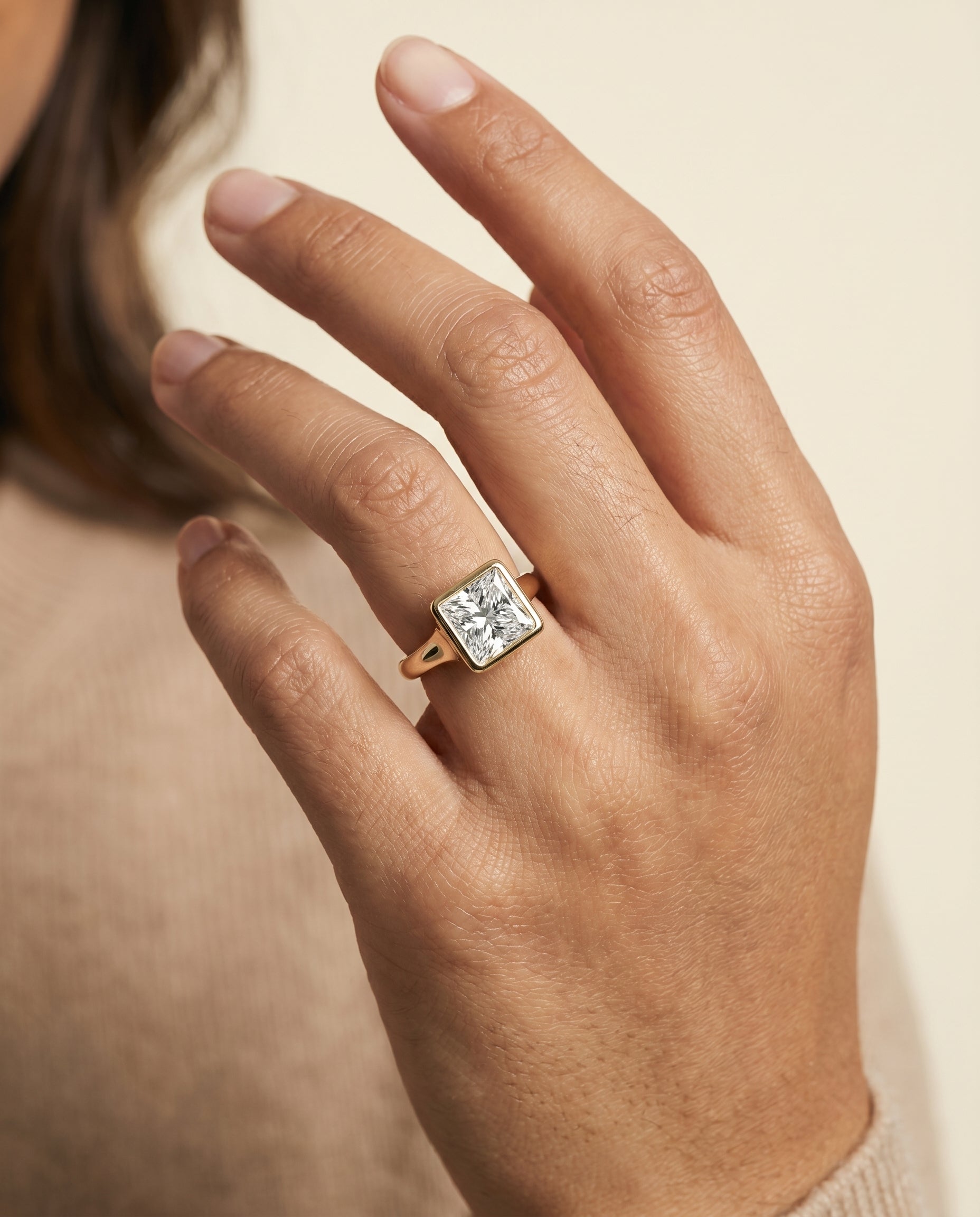 The Agnes engagement ring setting in 18K Yellow Gold, bezel solitaire in design | RockHer