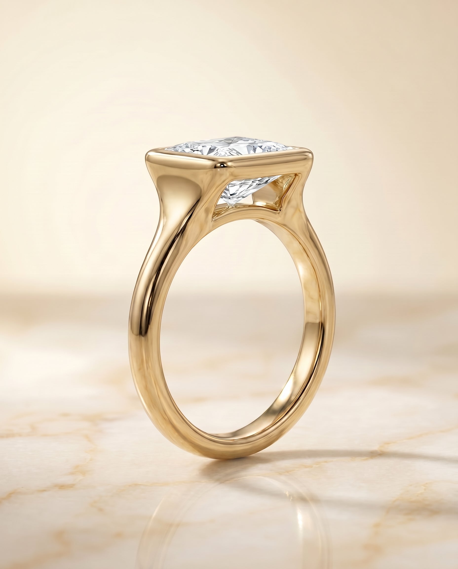 The Agnes setting for princess diamonds, made to order in 18K Yellow Gold | RockHer