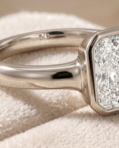 Agnes Select Square Bezel Solitaire In Step Lab Diamond Engagement Ring in Platinum, detail view | RockHer