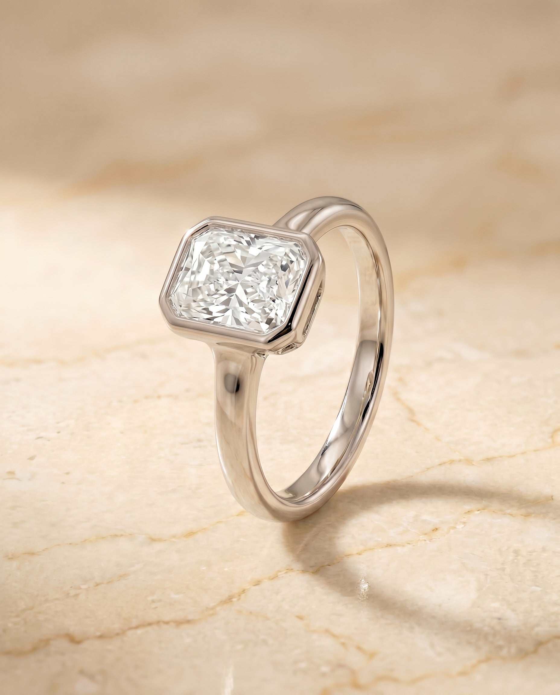 Square Bezel Solitaire In Step styling on The Agnes diamond engagement ring setting | RockHer