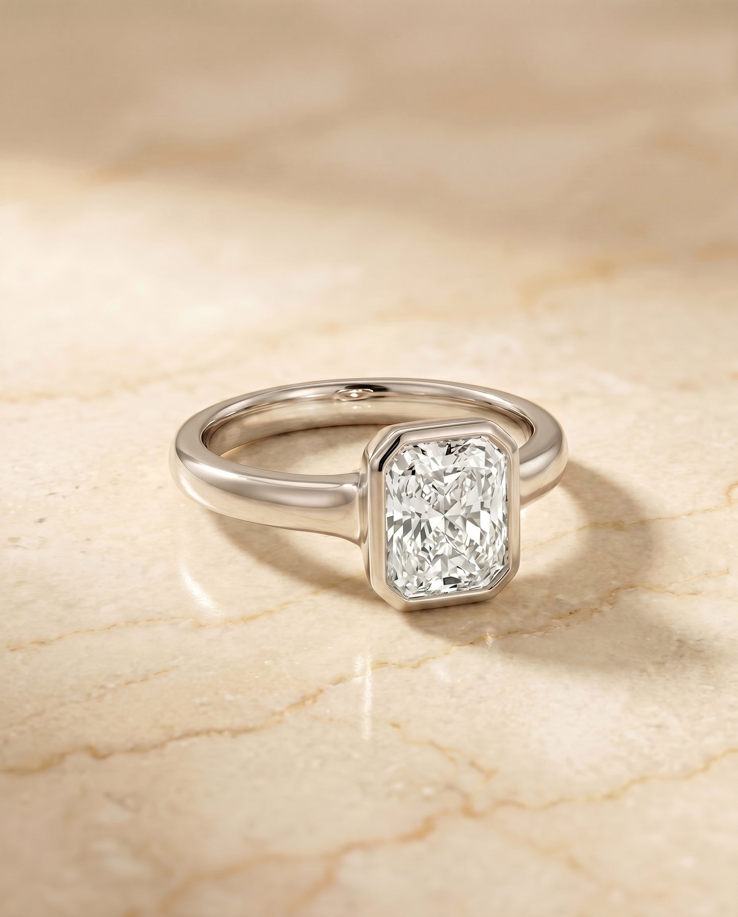 The Agnes Square Bezel Solitaire In Step Engagement Ring Setting in Platinum