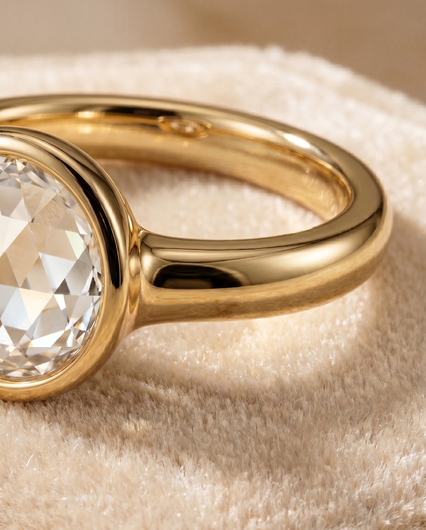 The Agnes Bezel Solitaire In Rose Cut Engagement Ring Setting in 18K Yellow Gold