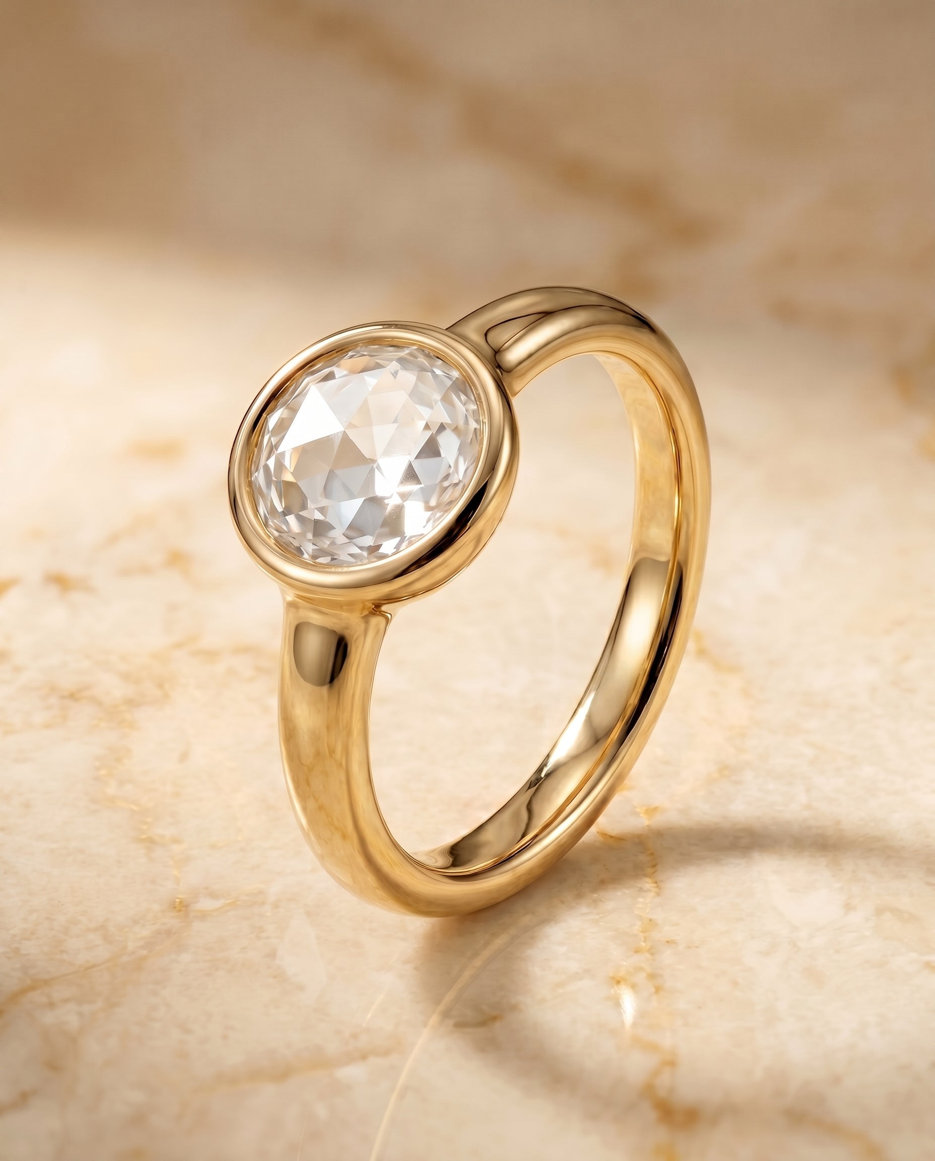 Bezel Solitaire In Rose Cut styling on The Agnes diamond engagement ring setting | RockHer