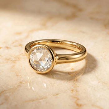 The Agnes Bezel Solitaire In Rose Cut Engagement Ring Setting in 18K Yellow Gold