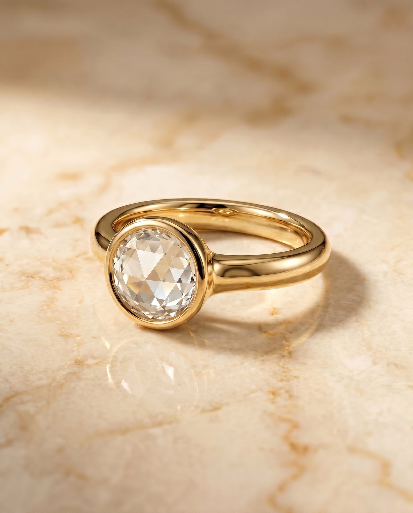 The Agnes Bezel Solitaire In Rose Cut Engagement Ring Setting in 18K Yellow Gold