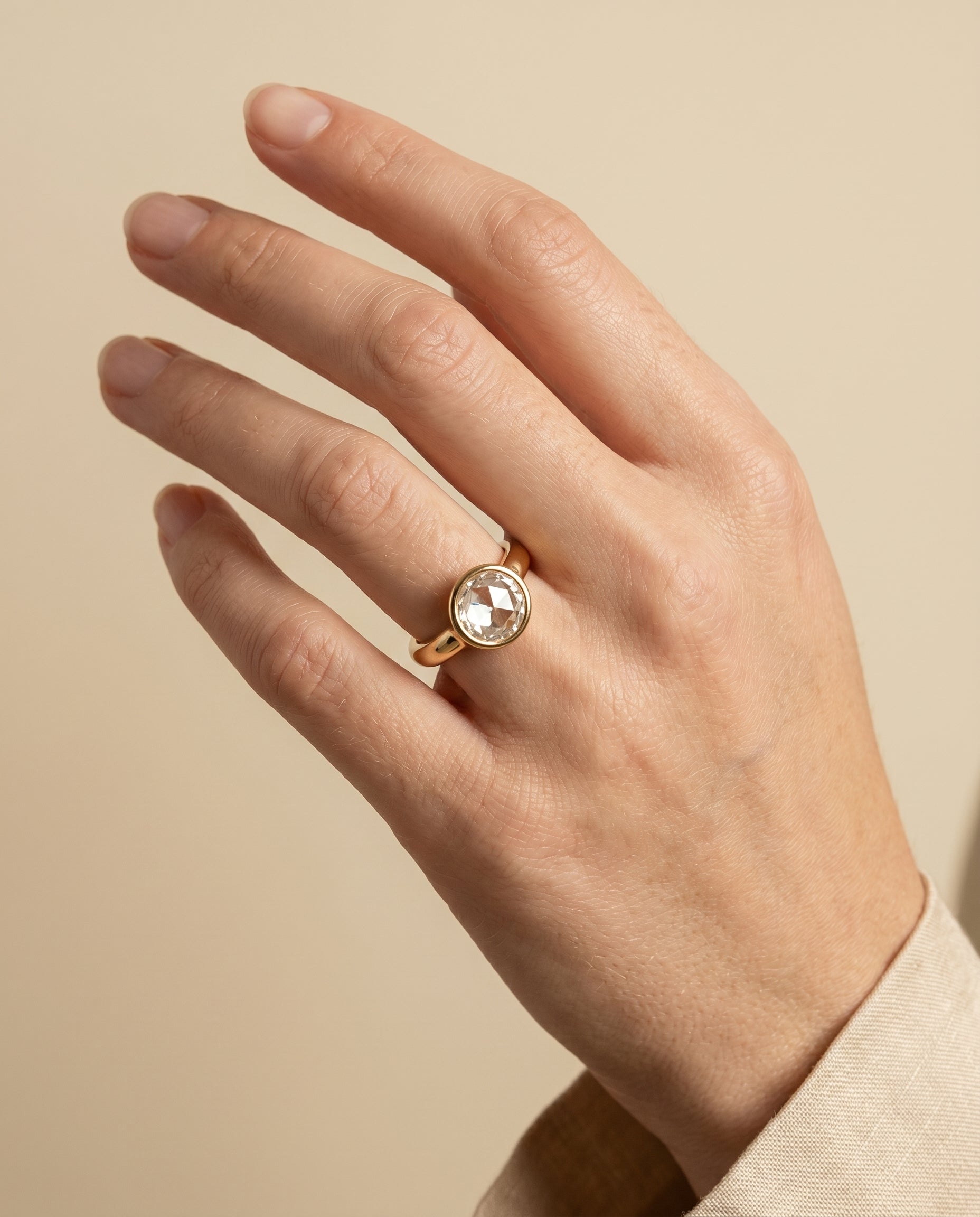 The Agnes engagement ring setting in 18K Yellow Gold, bezel solitaire in rose cut design | RockHer
