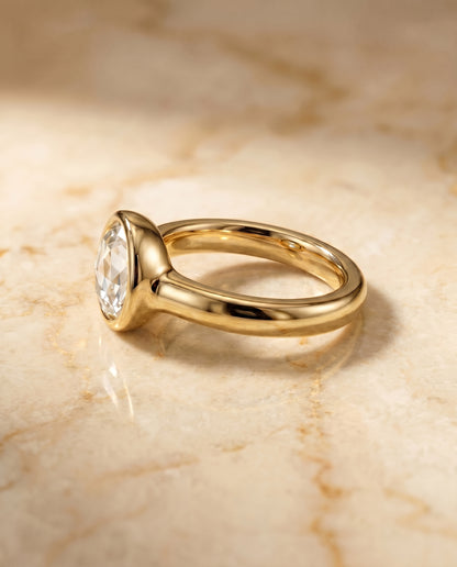 The Agnes Bezel Solitaire In Rose Cut Engagement Ring Setting in 18K Yellow Gold