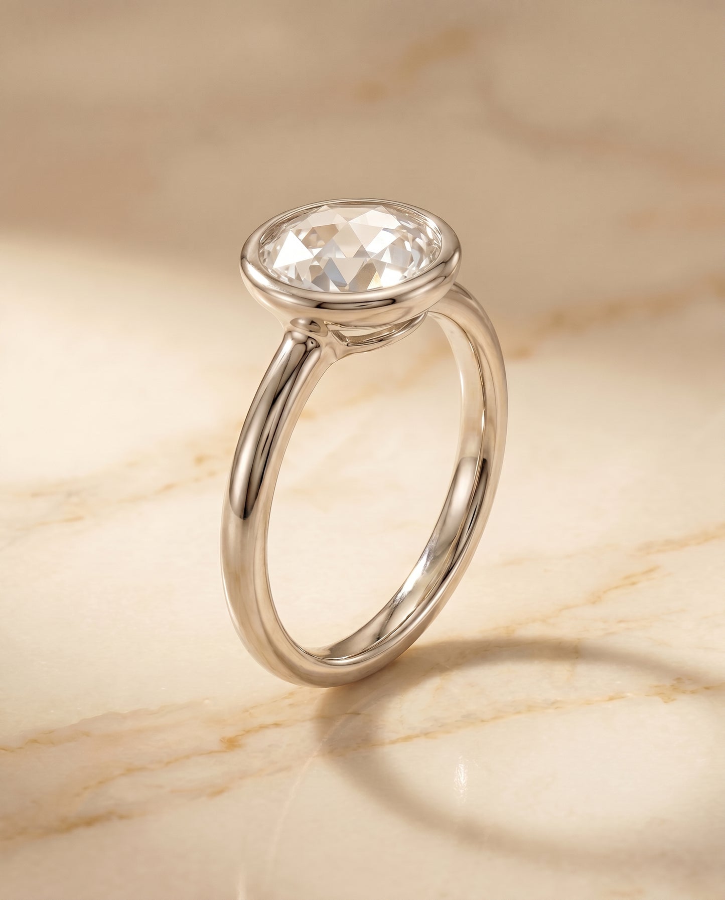 The Agnes Bezel Solitaire In Rose Cut Engagement Ring Setting in Platinum