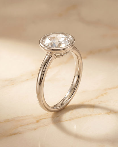 The Agnes Bezel Solitaire In Rose Cut Engagement Ring Setting in Platinum