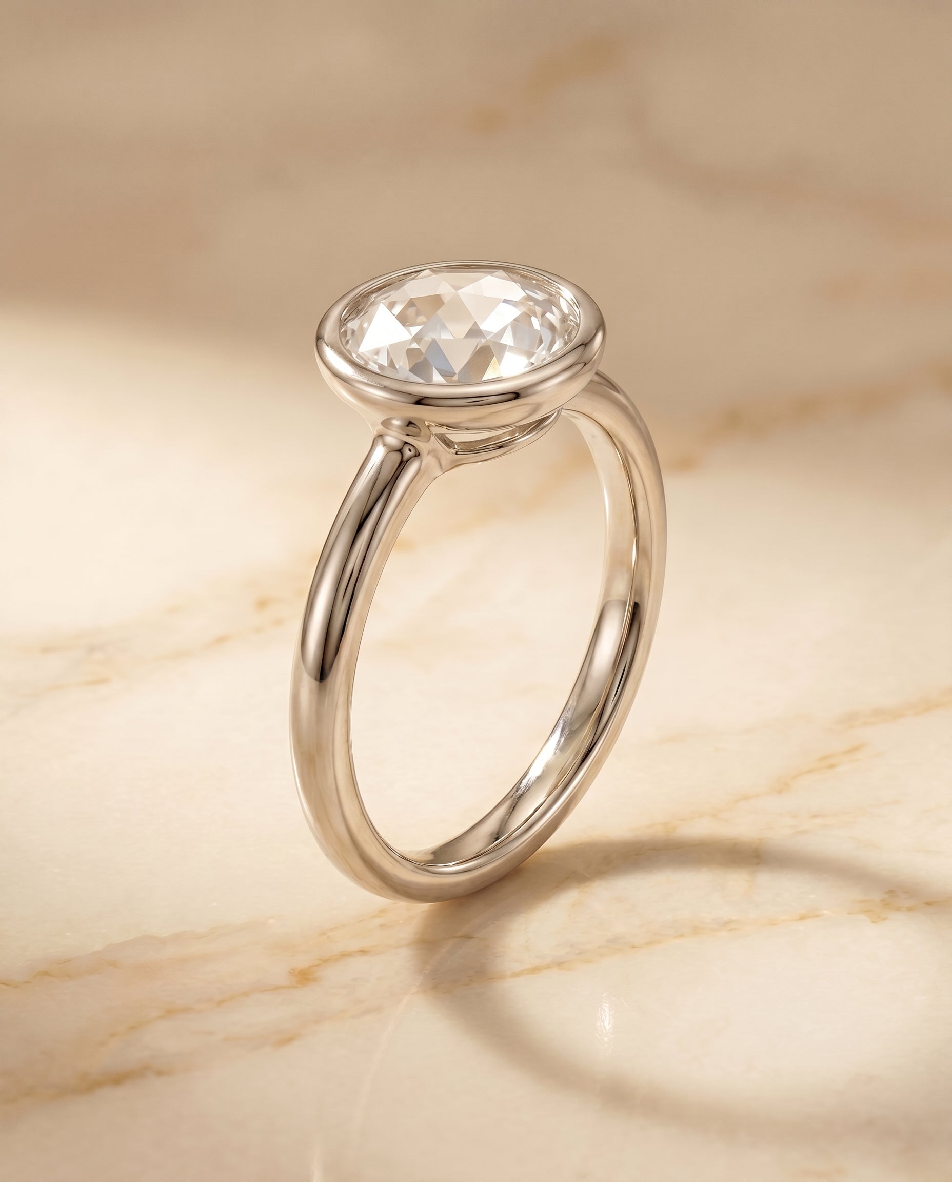 Bezel Solitaire In Rose Cut styling on The Agnes diamond engagement ring setting | RockHer