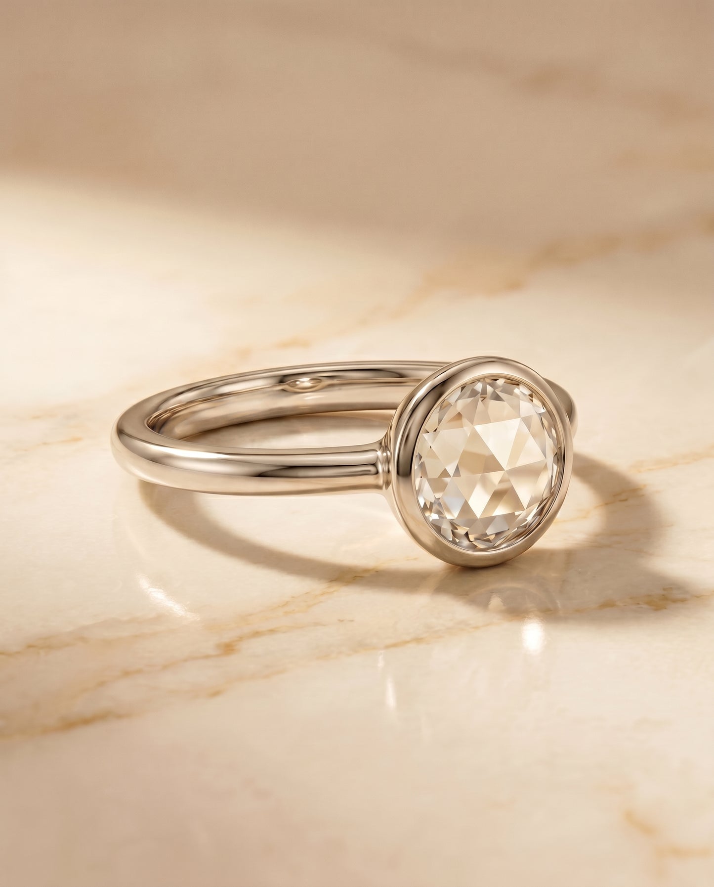 The Agnes Bezel Solitaire In Rose Cut Engagement Ring Setting in Platinum