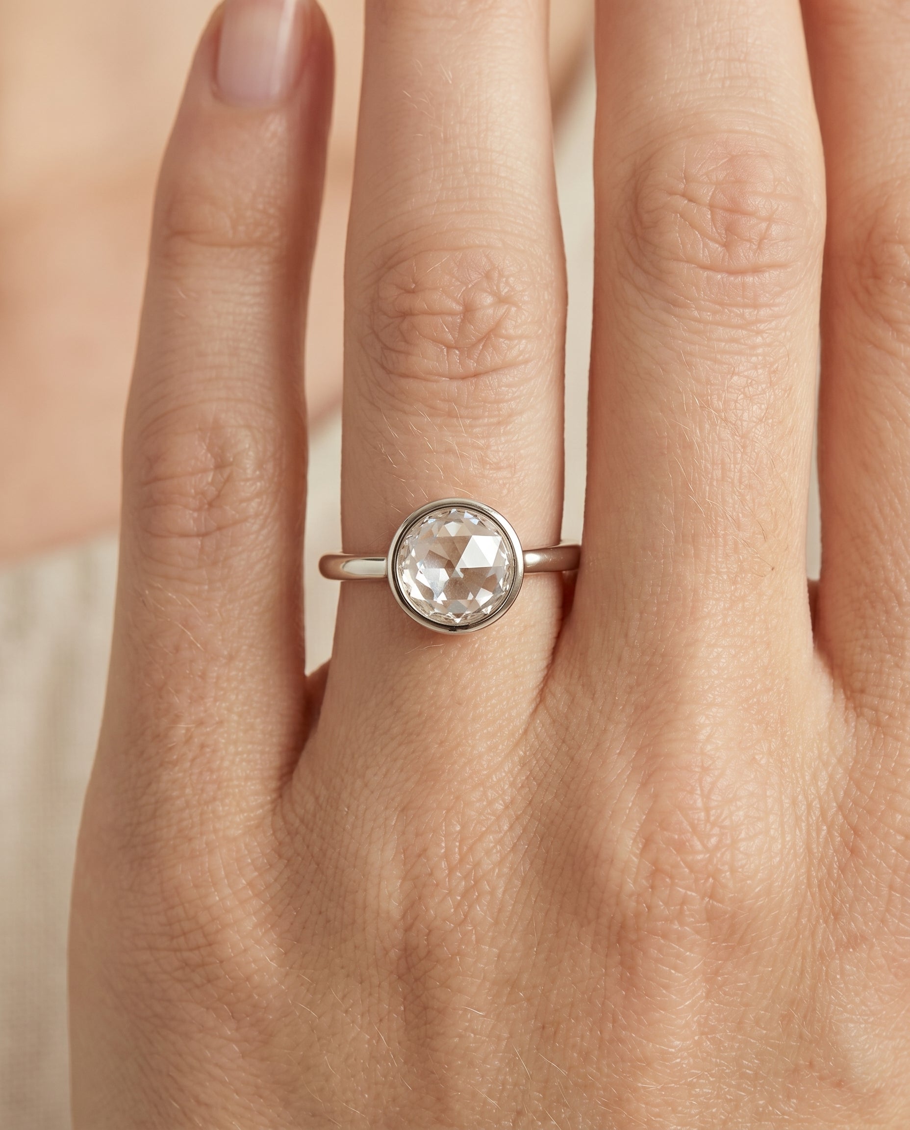 The Agnes engagement ring setting in Platinum, bezel solitaire in rose cut design | RockHer