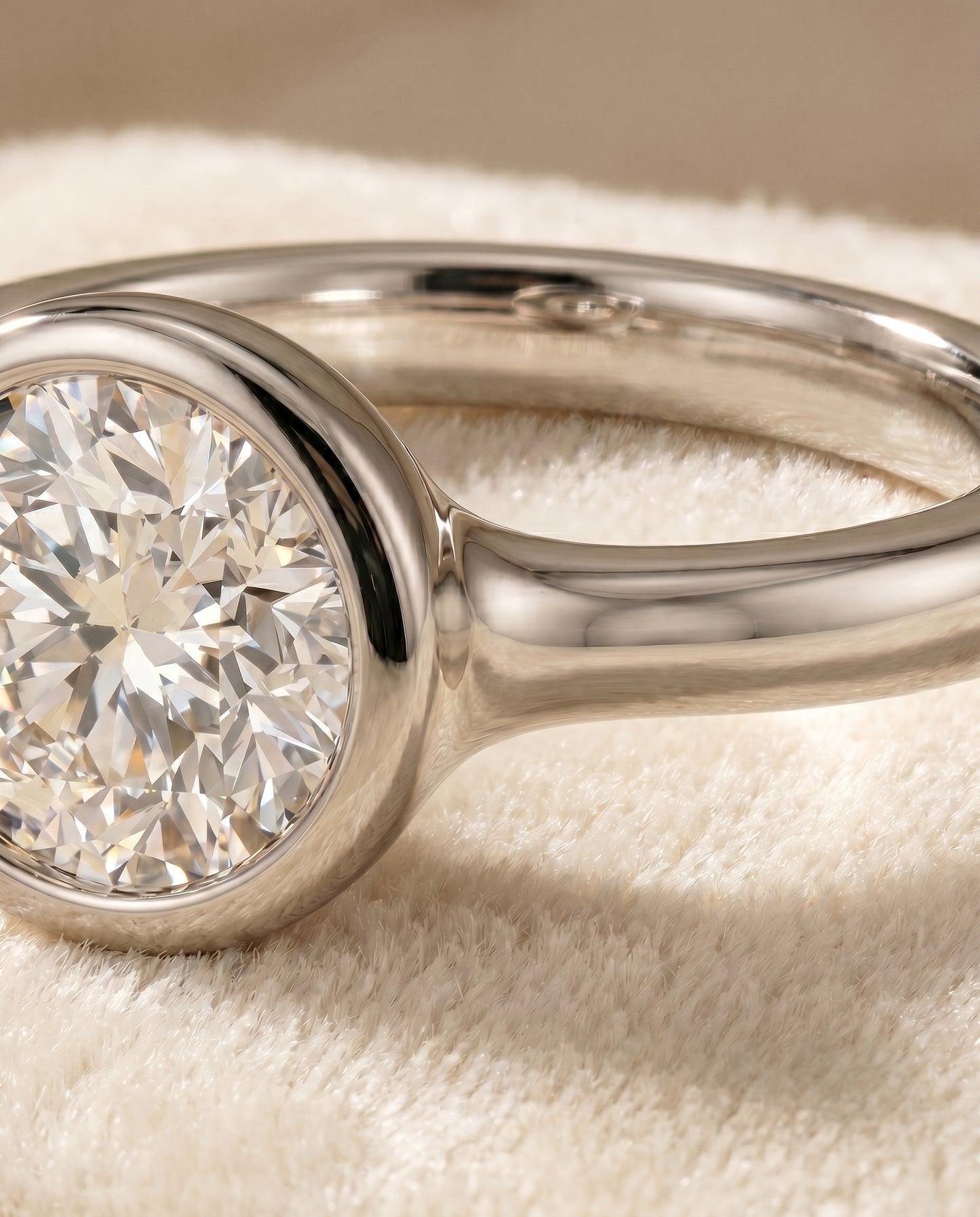 The Agnes Bezel Solitaire In Round Engagement Ring Setting in 18K White Gold