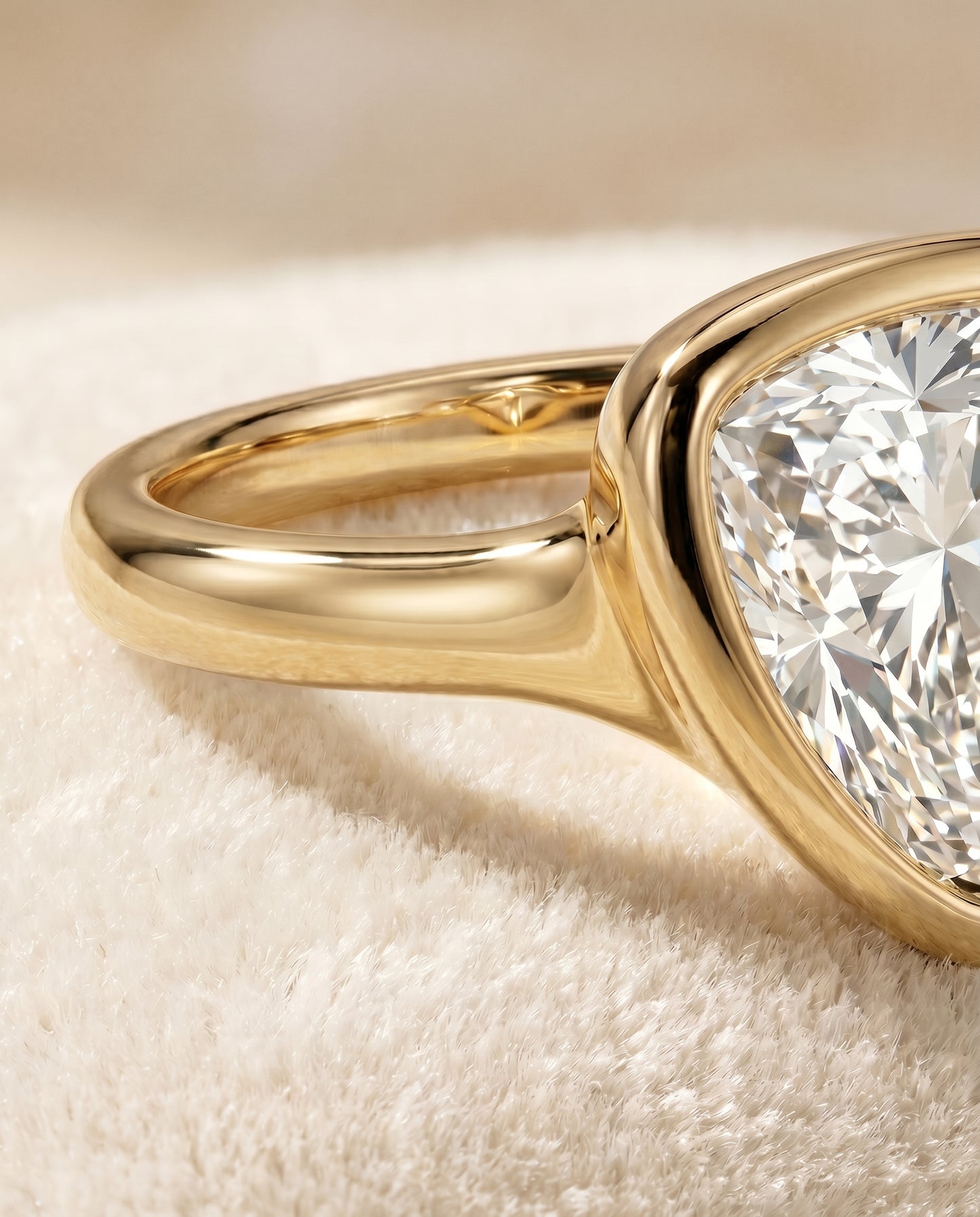 The Agnes Bezel Solitaire In Shield Engagement Ring Setting in 18K Yellow Gold